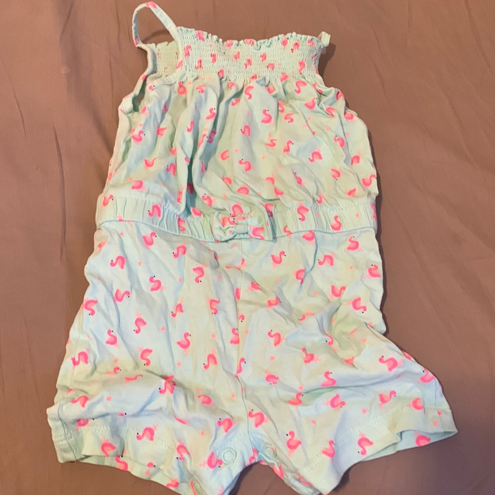 Primary flamingo romper onesie